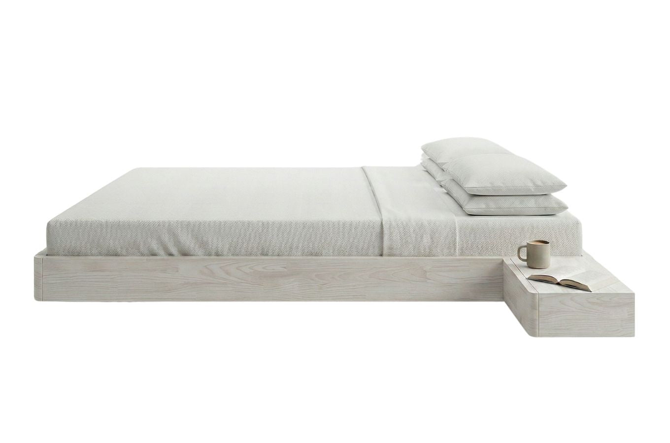 LENA FLAT Beech Floating Bed without Headboard