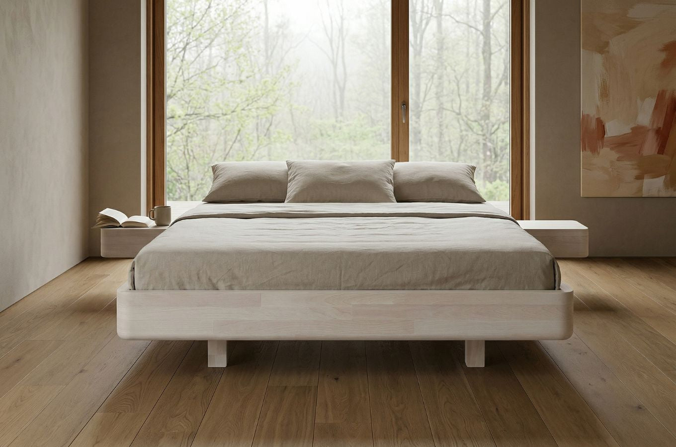 LENA FLAT Beech Floating Bed without Headboard