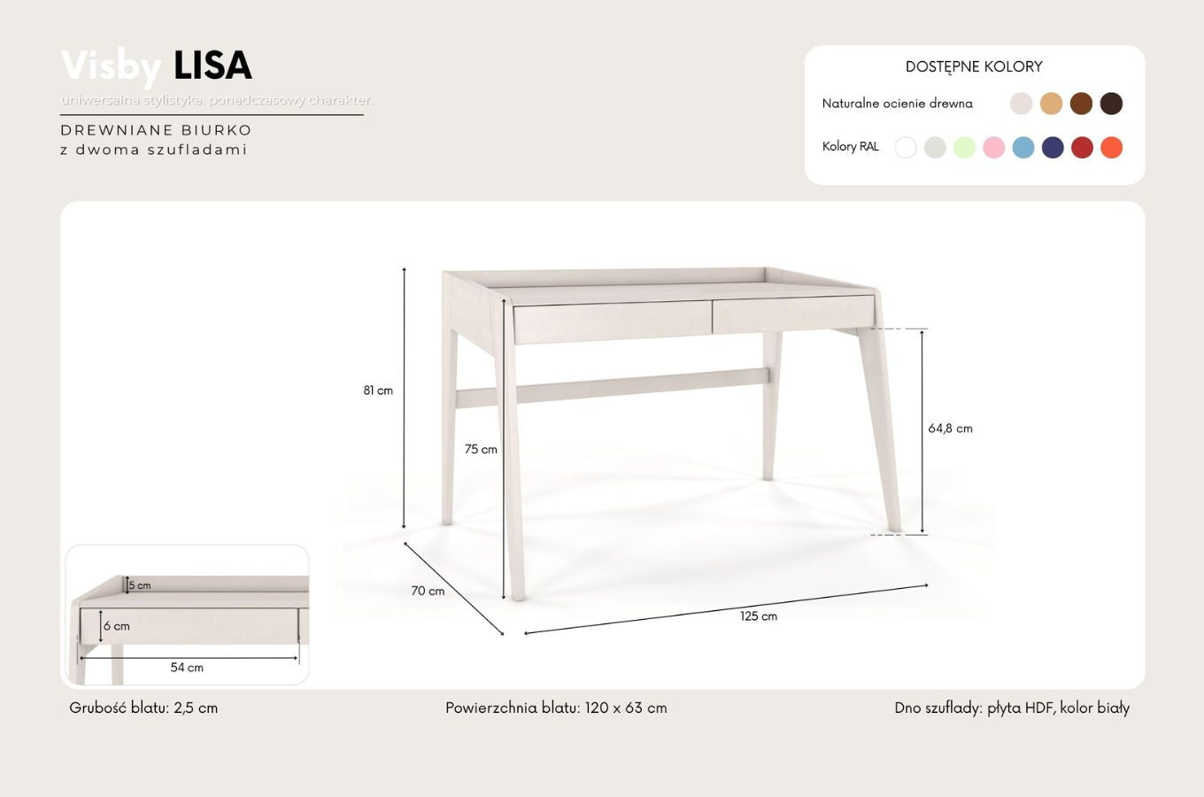 LISA Beech Desk / Dressing Table 125CM