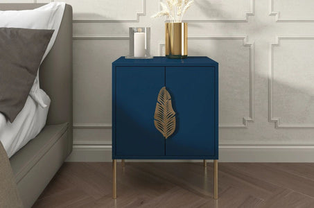 MERLIN Bedside Table with Golden Accessories Navy Blue