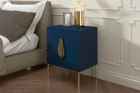 MERLIN Bedside Table with Golden Accessories Navy Blue