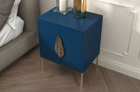 MERLIN Bedside Table with Golden Accessories Navy Blue