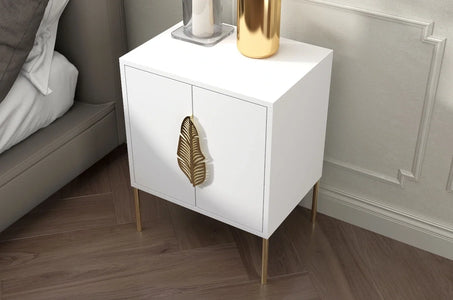 MERLIN Bedside Table with Golden Accessories White