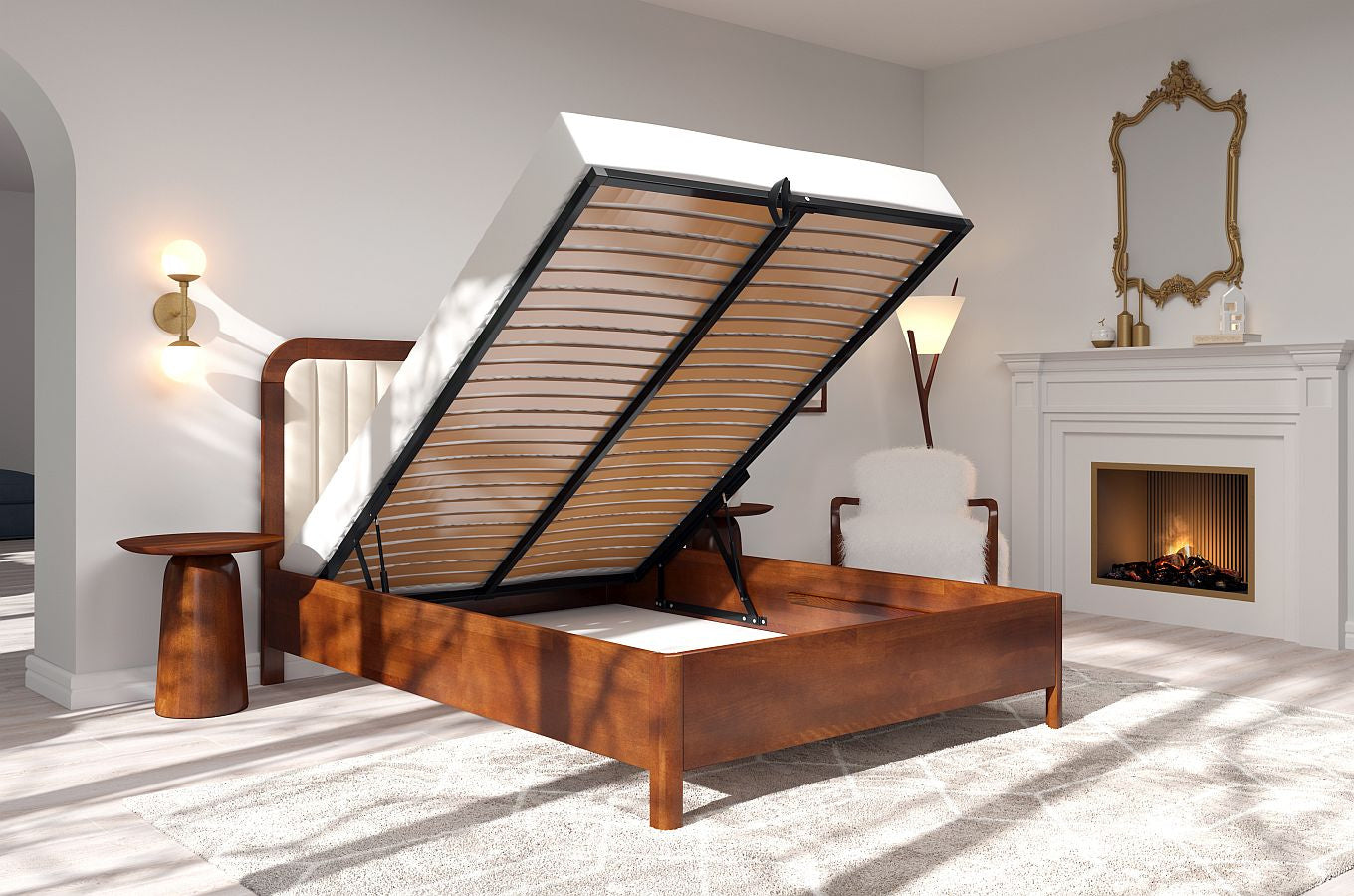MODENA BC Beech Bed with Lift-Up Storage