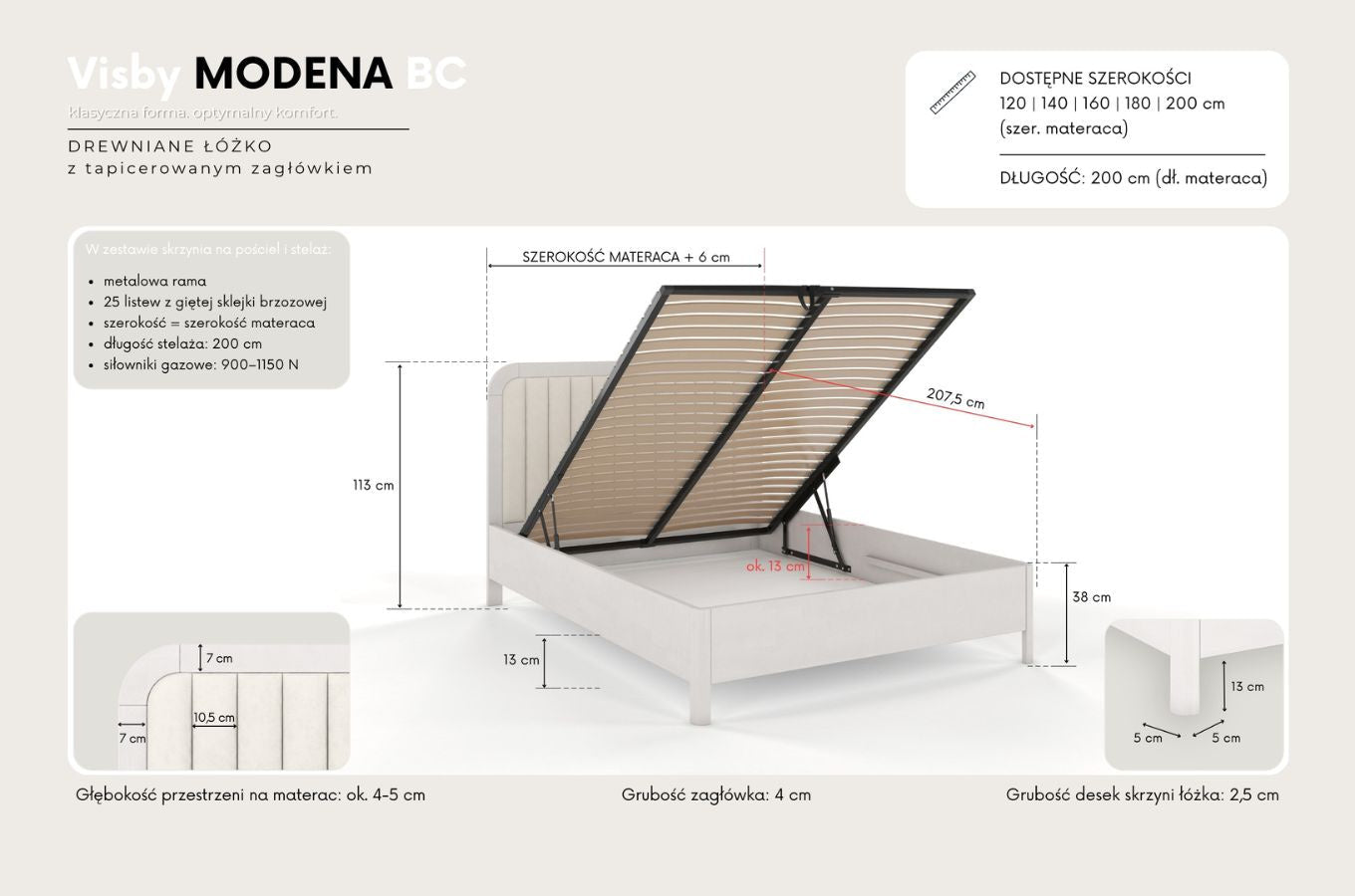 MODENA BC Pine Bed with Lift-Up Storage
