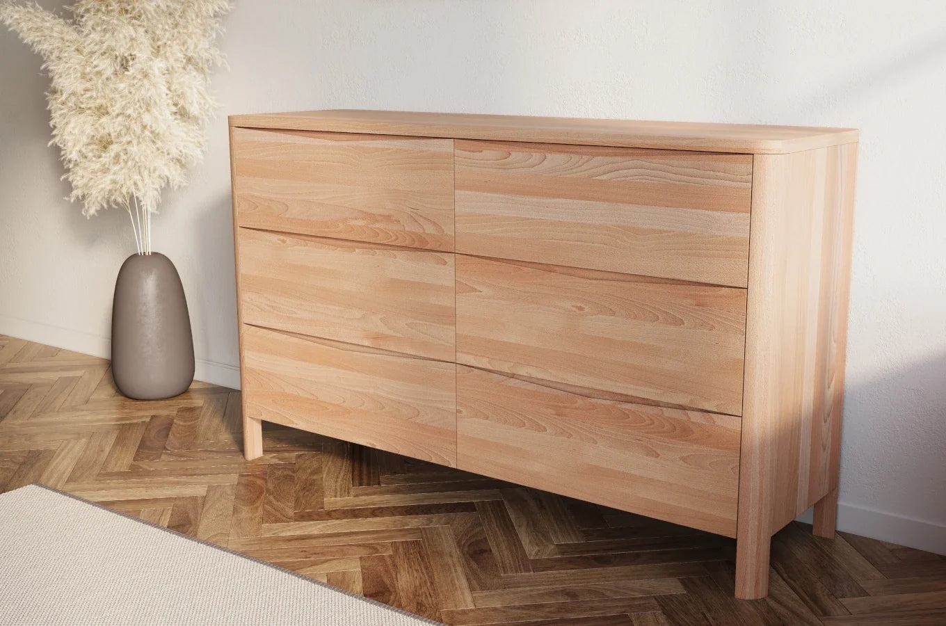 MODENA LOW Beech Chest of Drawers 150CM