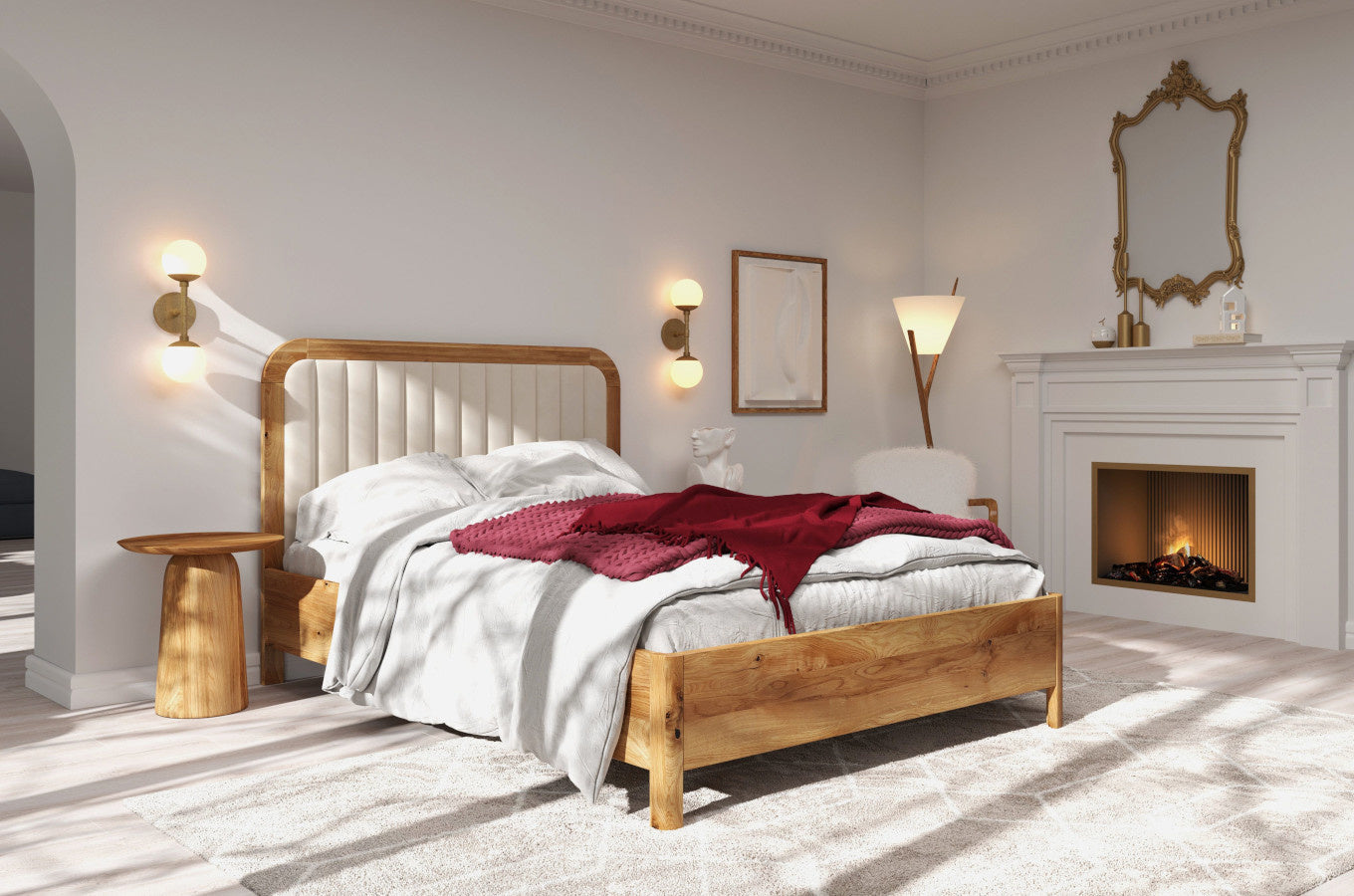 MODENA Oak Bed with Upholstered Headboard