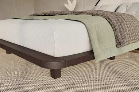 MOMOKO Beech Floating Bed with Bouclé Headboard
