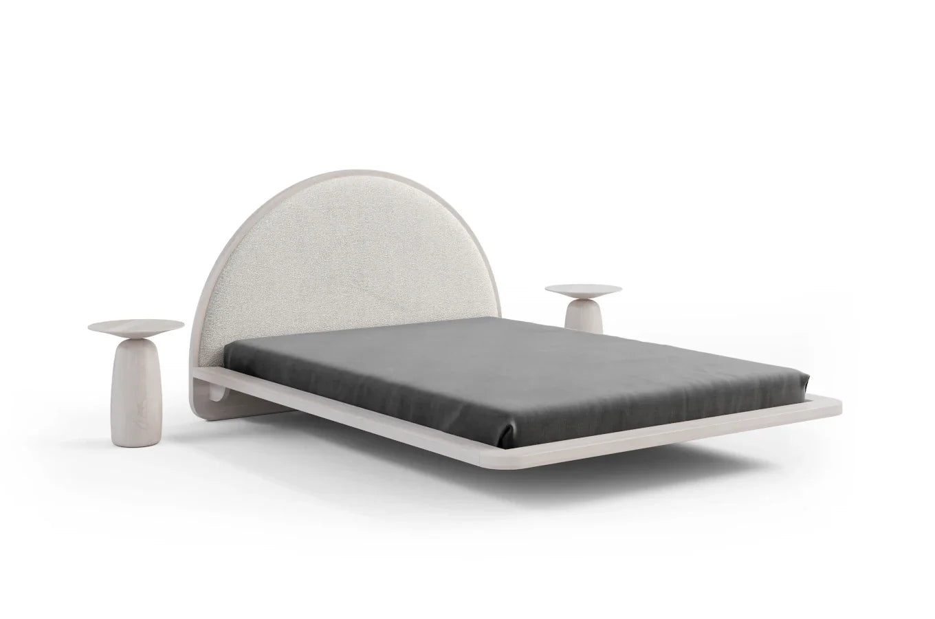 MOMOKO Beech Floating Bed with Bouclé Headboard