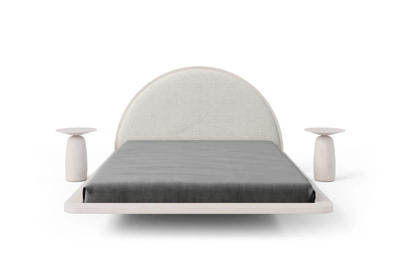 MOMOKO Beech Floating Bed with Bouclé Headboard