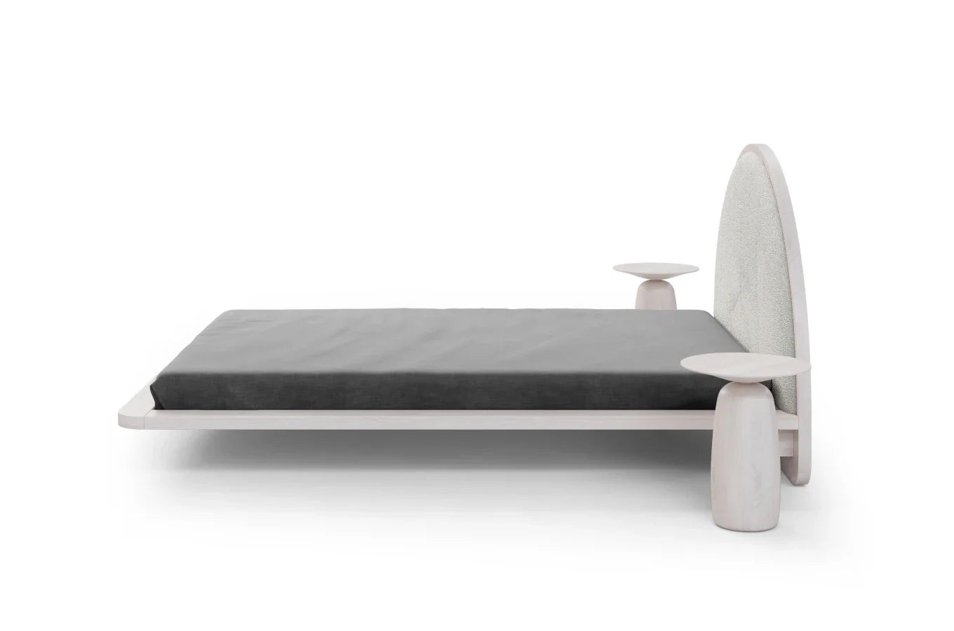 MOMOKO Beech Floating Bed with Bouclé Headboard