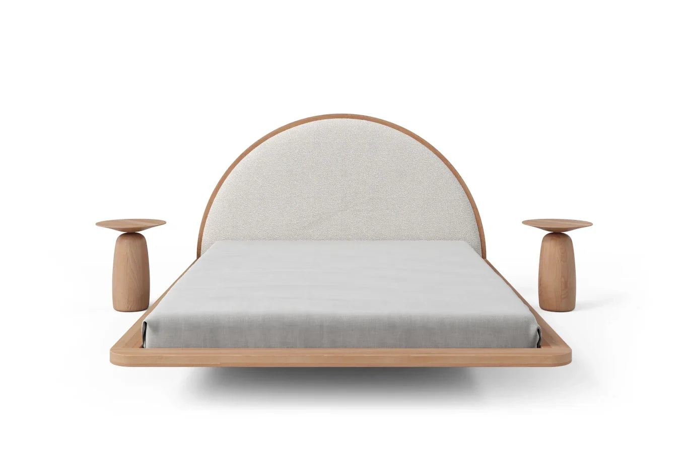 MOMOKO Beech Floating Bed with Bouclé Headboard