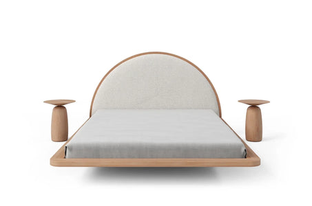 MOMOKO Beech Floating Bed with Bouclé Headboard