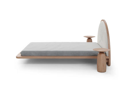 MOMOKO Beech Floating Bed with Bouclé Headboard