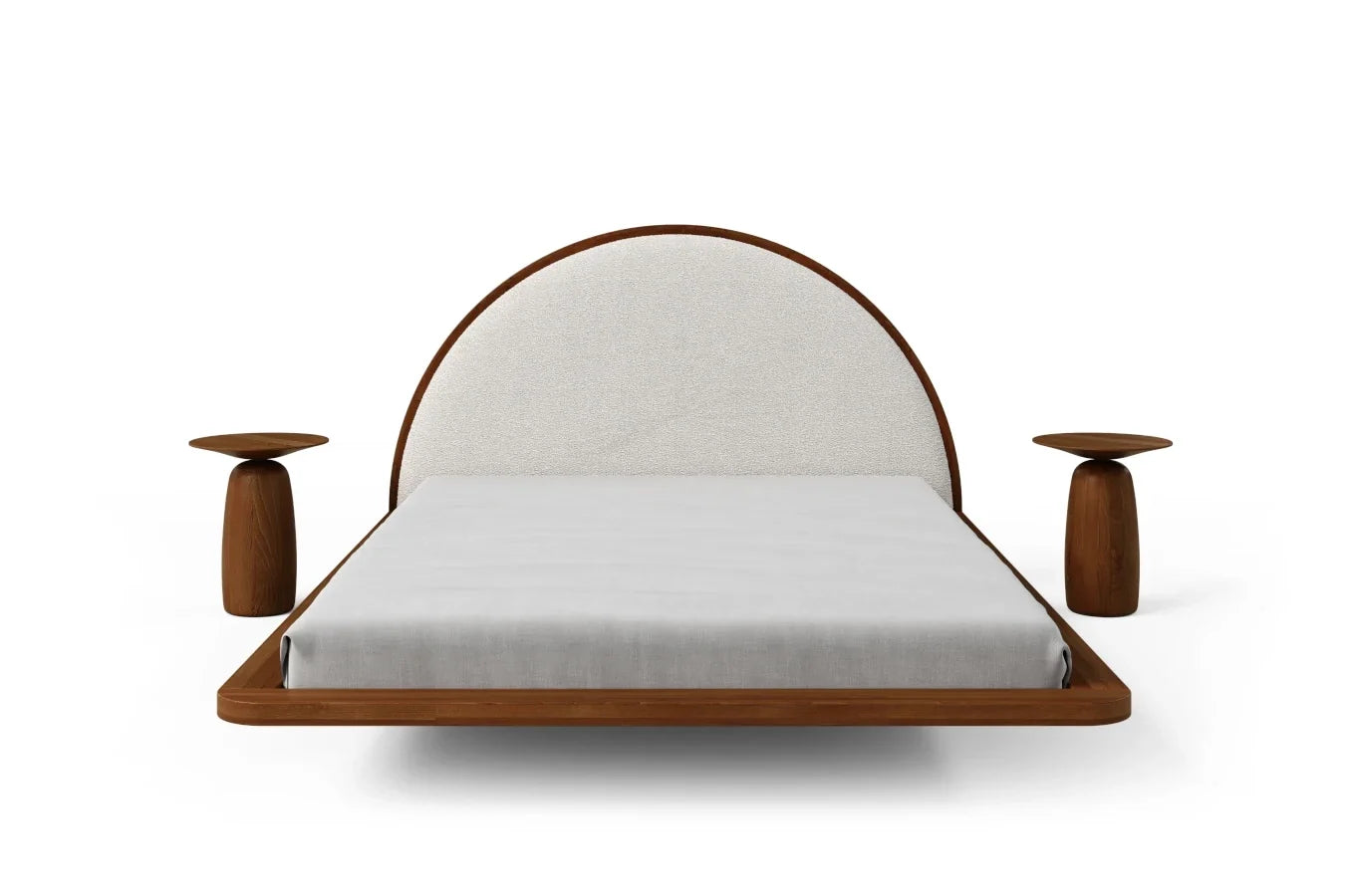MOMOKO Beech Floating Bed with Bouclé Headboard
