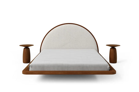 MOMOKO Beech Floating Bed with Bouclé Headboard