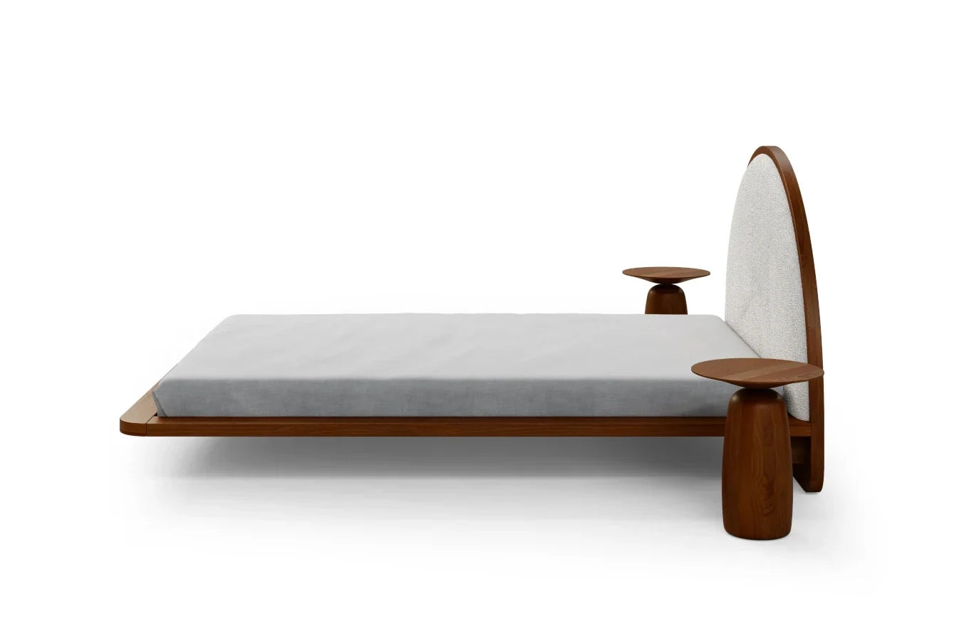 MOMOKO Beech Floating Bed with Bouclé Headboard