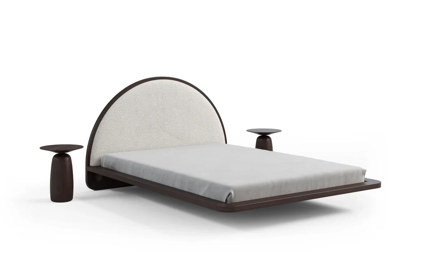 MOMOKO Beech Floating Bed with Bouclé Headboard
