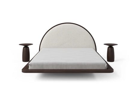 MOMOKO Beech Floating Bed with Bouclé Headboard