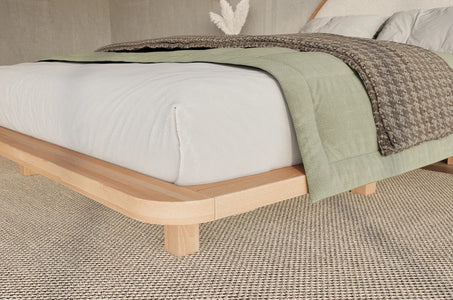 MOMOKO Beech Floating Bed with Bouclé Headboard