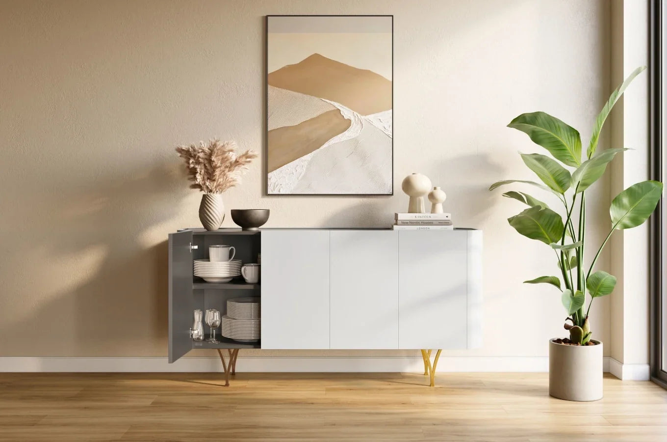 MONZA Grey Chest 160CM with Gold Legs