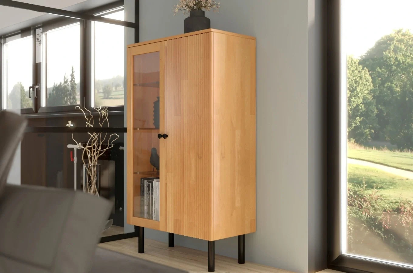 NORVIK High Beech Display Cabinet 80CM