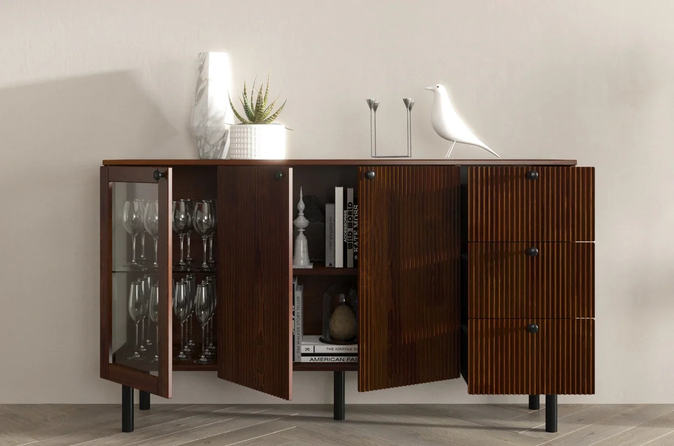 NORVIK Pine Chest 160CM with Glass Door