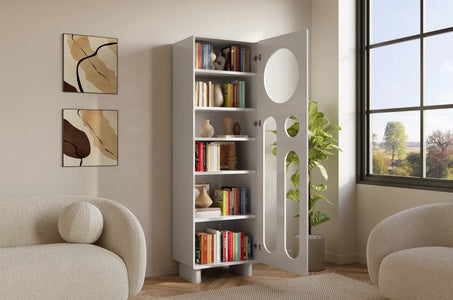 OKO White Bookcase 60CM with Openwork Doors