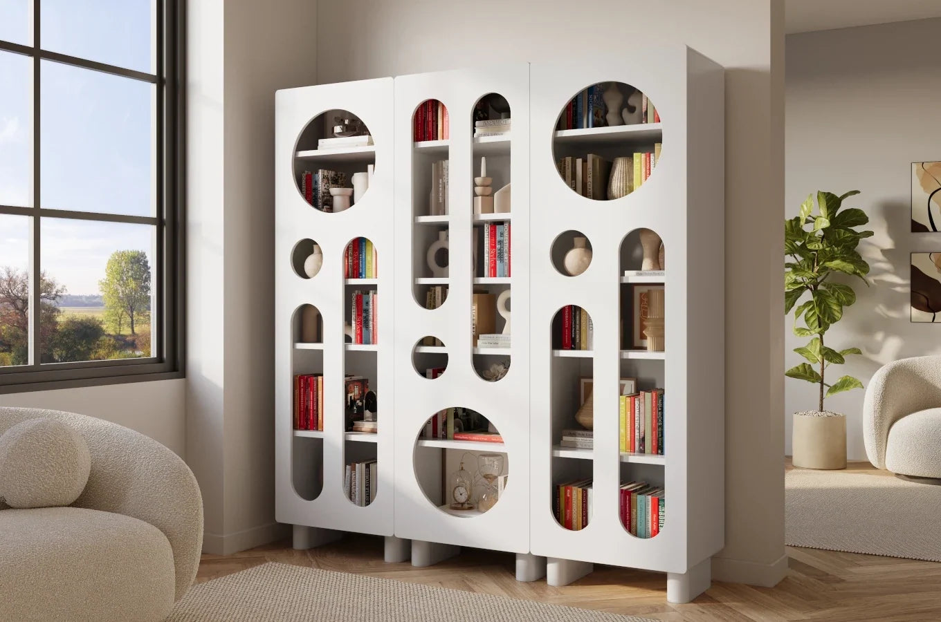OKO White Bookcase 60CM with Openwork Doors