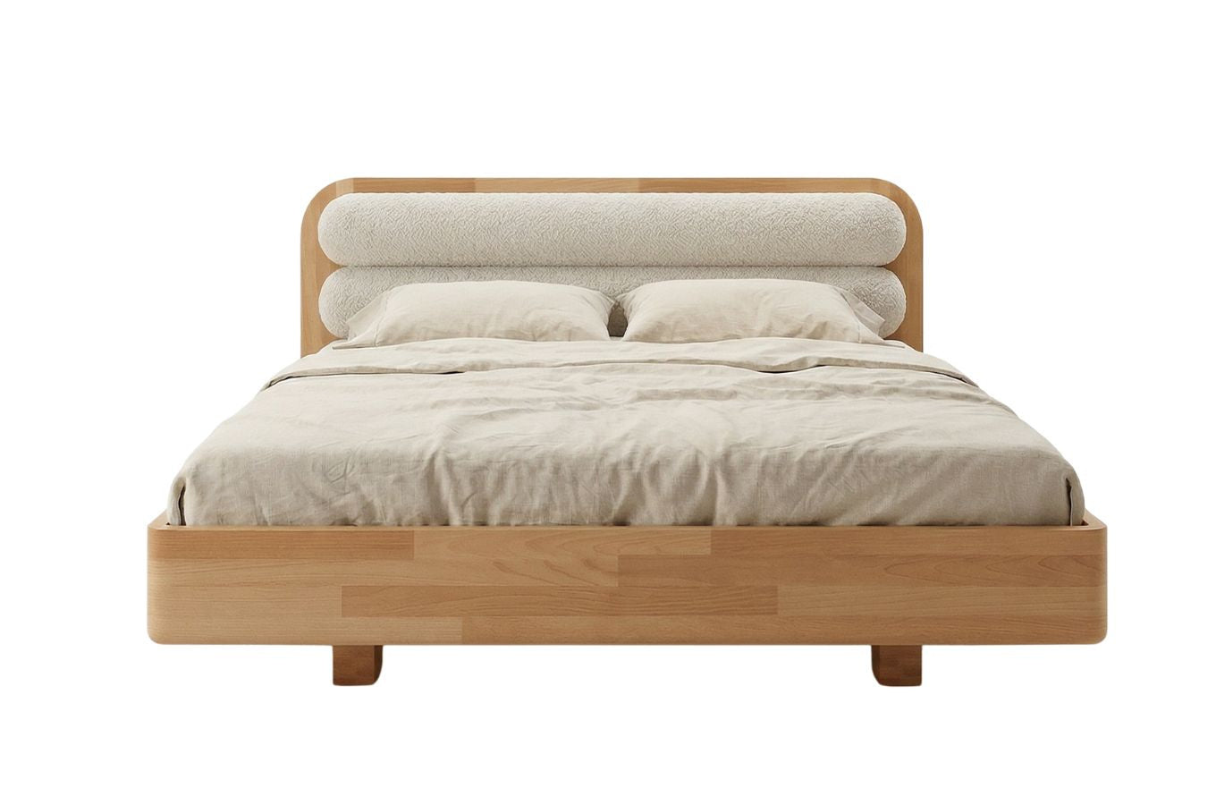 PONZA Beech Floating Bed with Bouclé Headboard