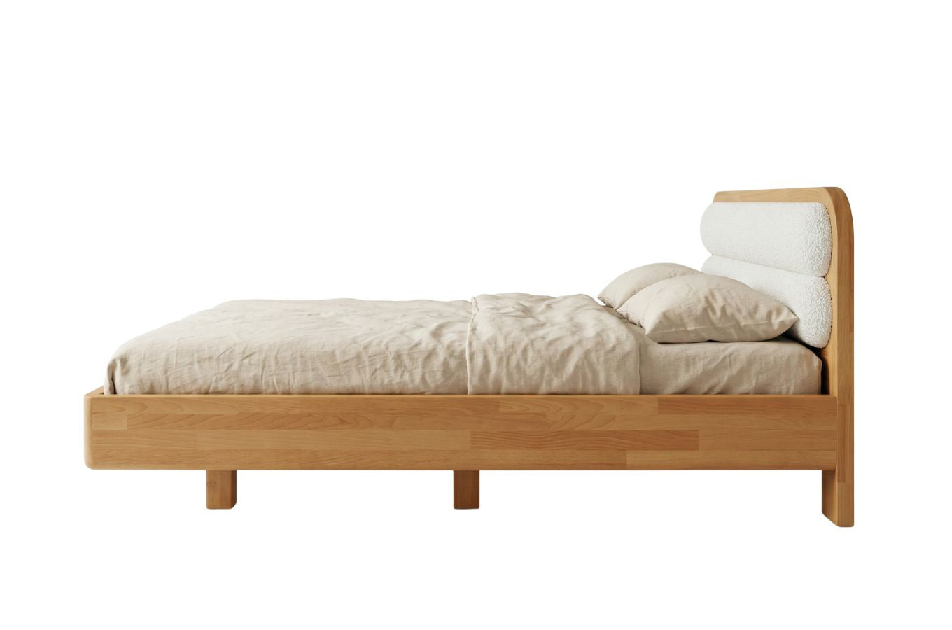 PONZA Beech Floating Bed with Bouclé Headboard