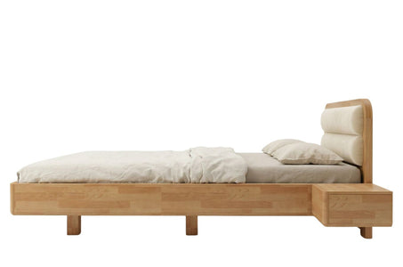 PONZA Beech Floating Bed with Bouclé Headboard
