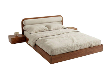 PONZA Beech Floating Bed with Bouclé Headboard