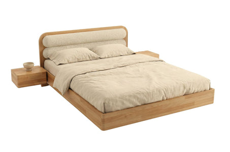 PONZA Beech Floating Bed with Bouclé Headboard