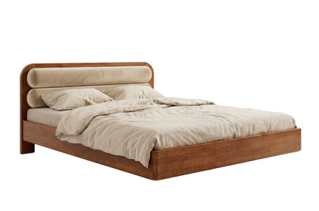 PONZA Beech Floating Bed with Bouclé Headboard