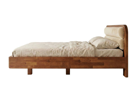 PONZA Beech Floating Bed with Bouclé Headboard