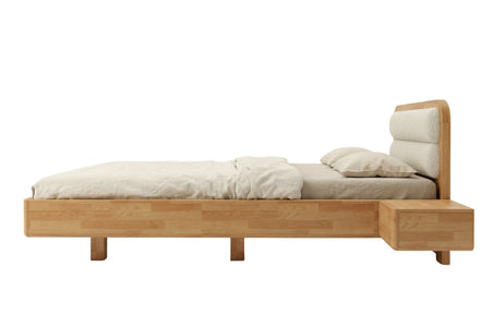 PONZA Beech Floating Bed with Bouclé Headboard