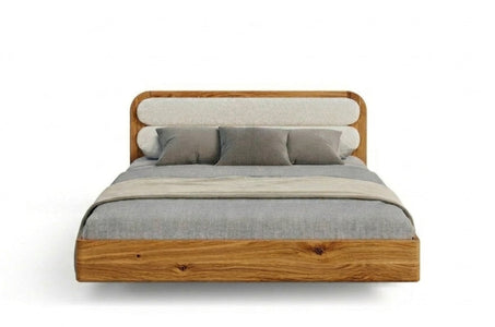 PONZA Oak Floating Bed with Bouclé Headboard