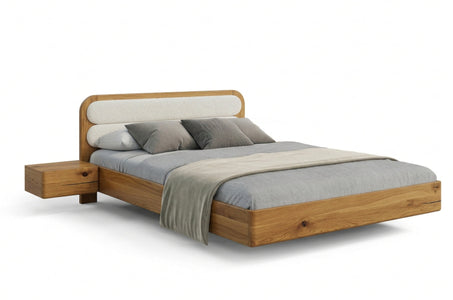 PONZA Oak Floating Bed with Bouclé Headboard