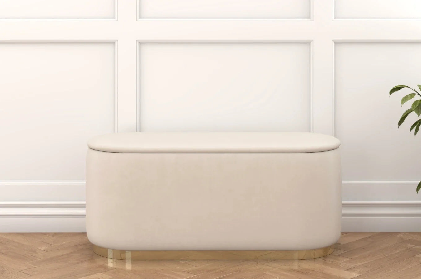 SCARLETT Oval Storage Pouf with Gold Base