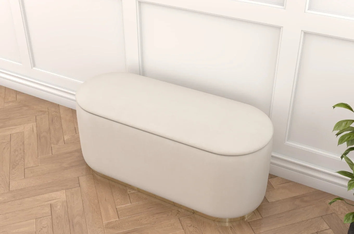 SCARLETT Oval Storage Pouf with Gold Base
