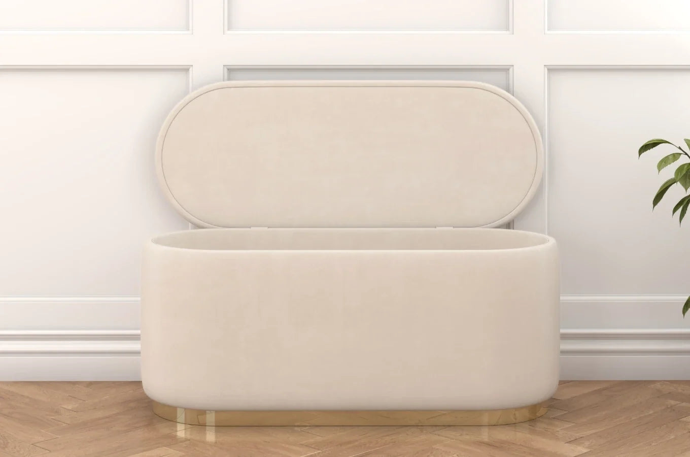 SCARLETT Oval Storage Pouf with Gold Base