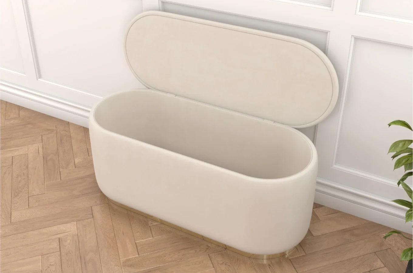 SCARLETT Oval Storage Pouf with Gold Base