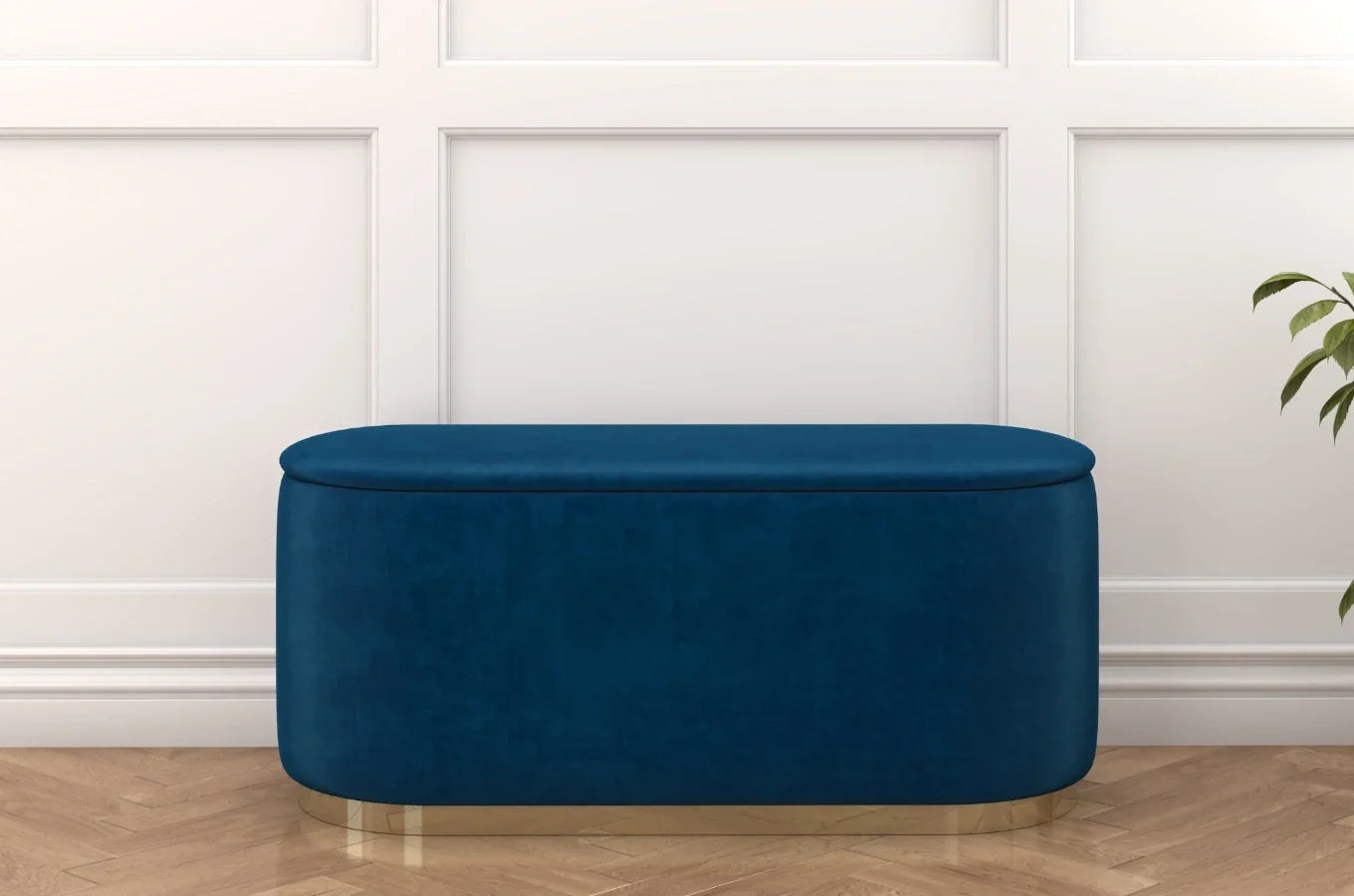 SCARLETT Oval Storage Pouf with Gold Base