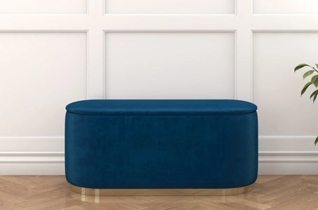 SCARLETT Oval Storage Pouf with Gold Base