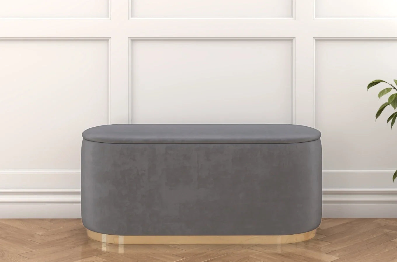 SCARLETT Oval Storage Pouf with Gold Base