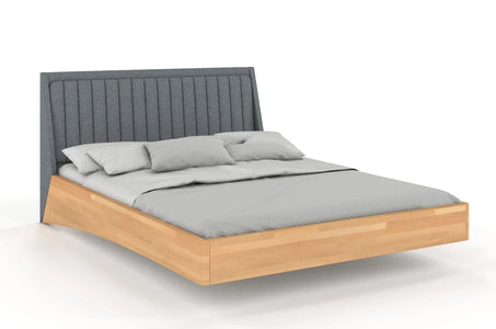 ULF Beech Floating Bed with Upholstered Headboard