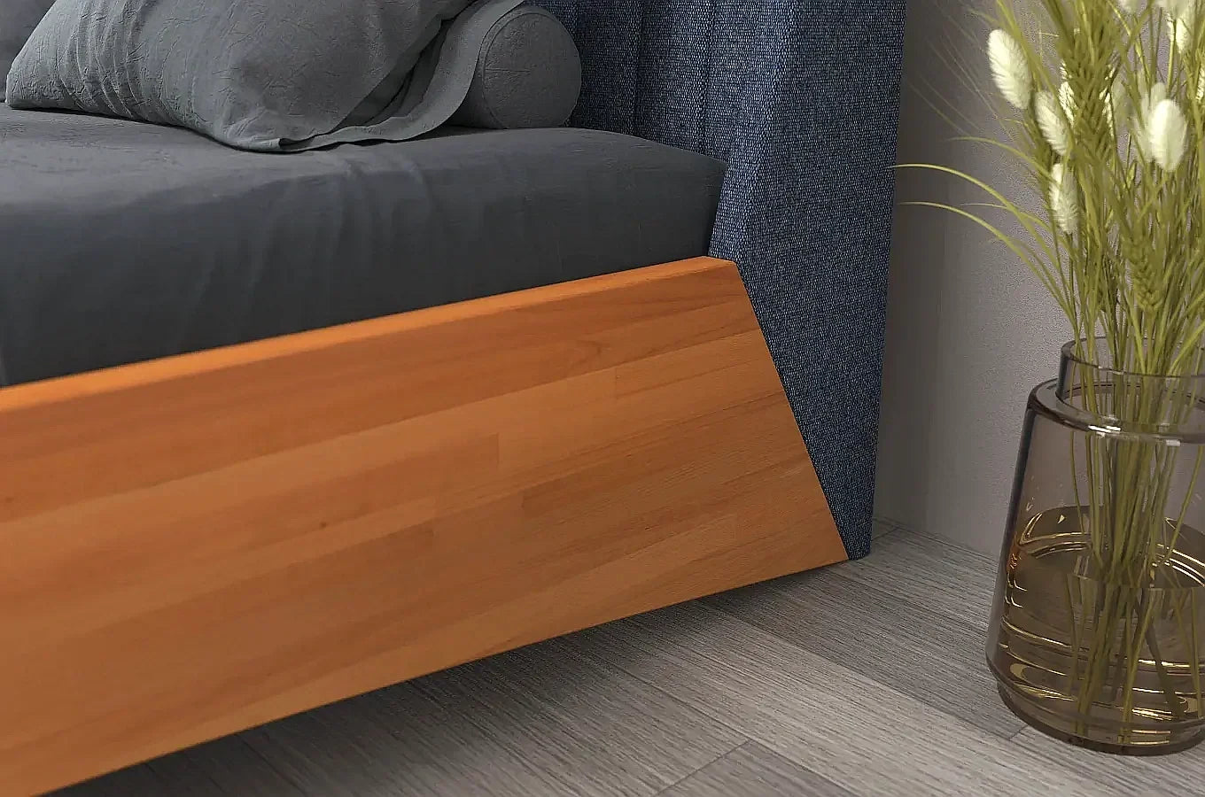 ULF Beech Floating Bed with Upholstered Headboard