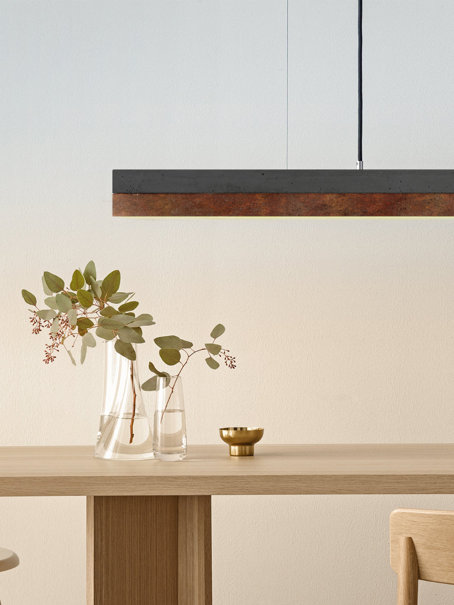 [C1] Concrete & Rust Corten Steel Pendant Light 122CM