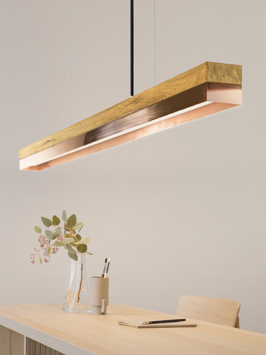 [C1o] Eichenholz &amp; Kupfer Pendelleuchte Anhänger 122CM